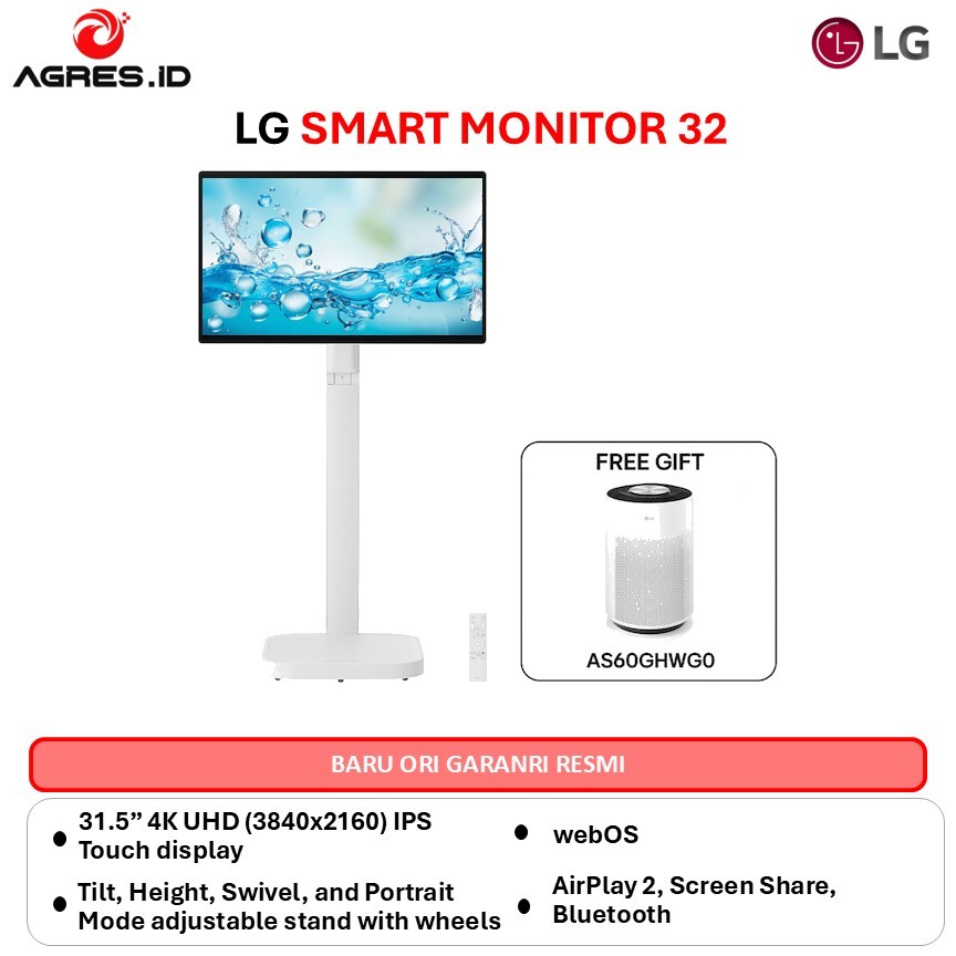 LG SMART MONITOR 32 INCH 32U889SA-W IPS 4K 2160P 5MS 60HZ USB-C TOUCH SCREEN