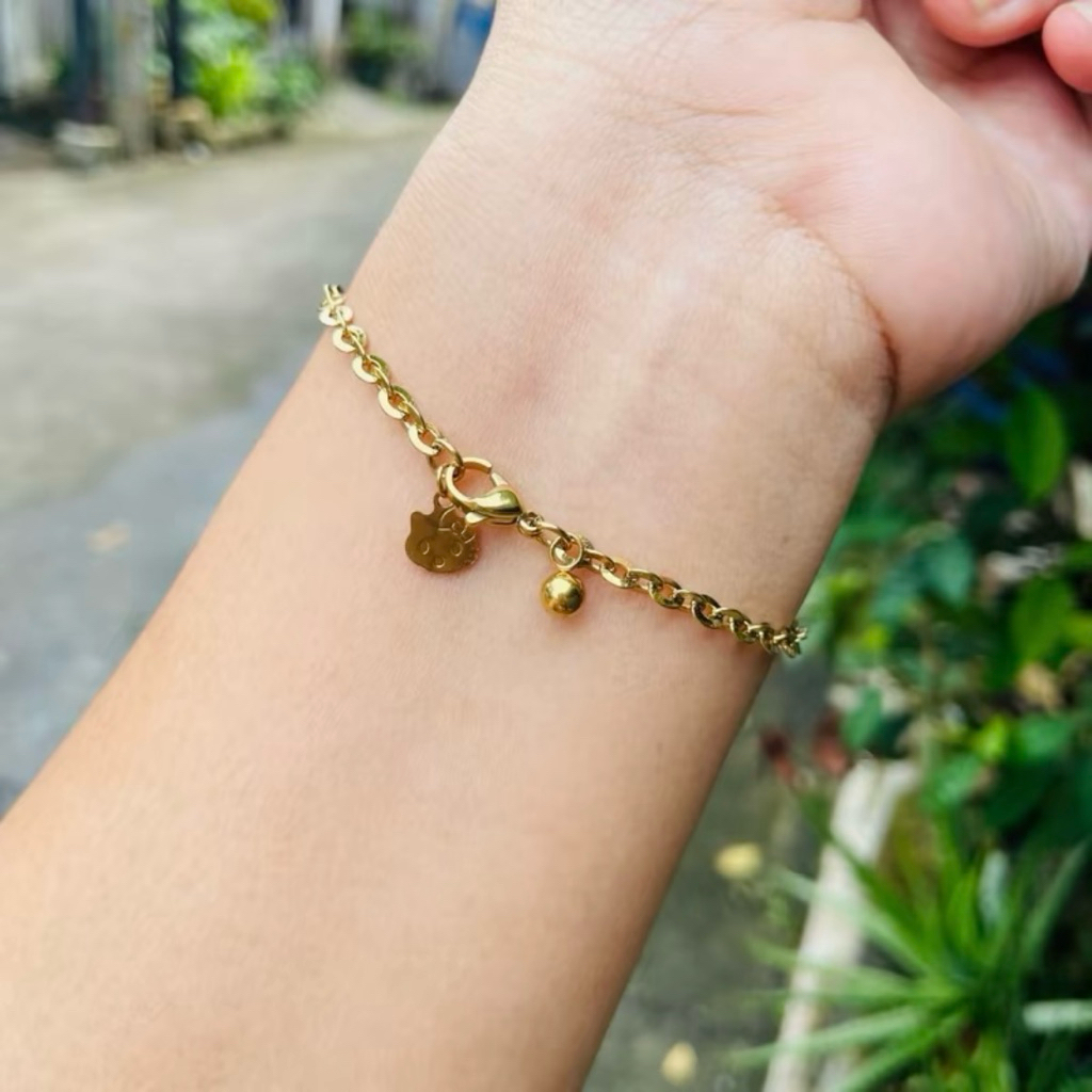 GELANG TANGAN TITANIUM RANTAI NORI KACA MANIK BOBA KITTY