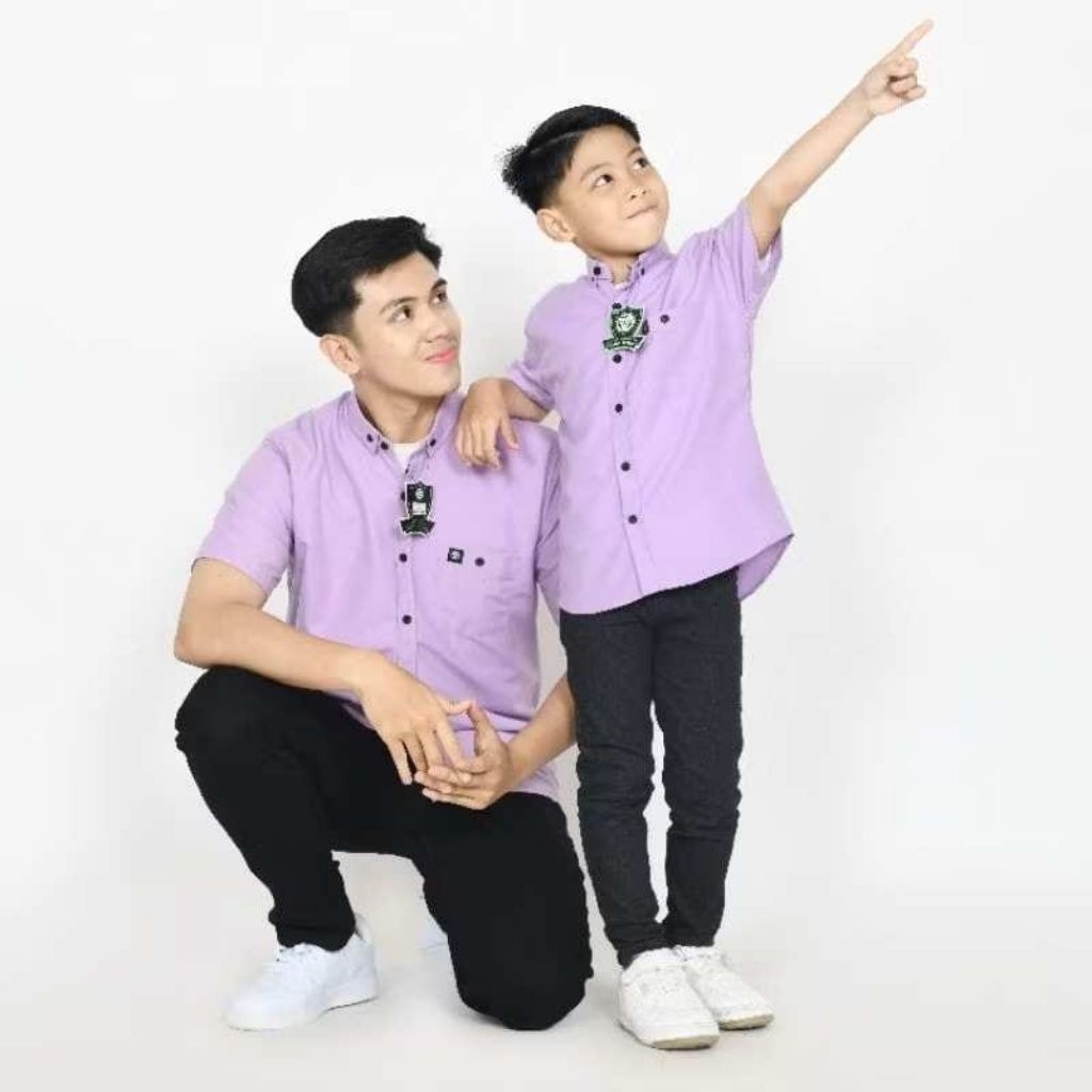 Riza 17 - Baju koko kemeja couple ayah anak ungu muda lilac purple lilak series katun jumbo ukuran S