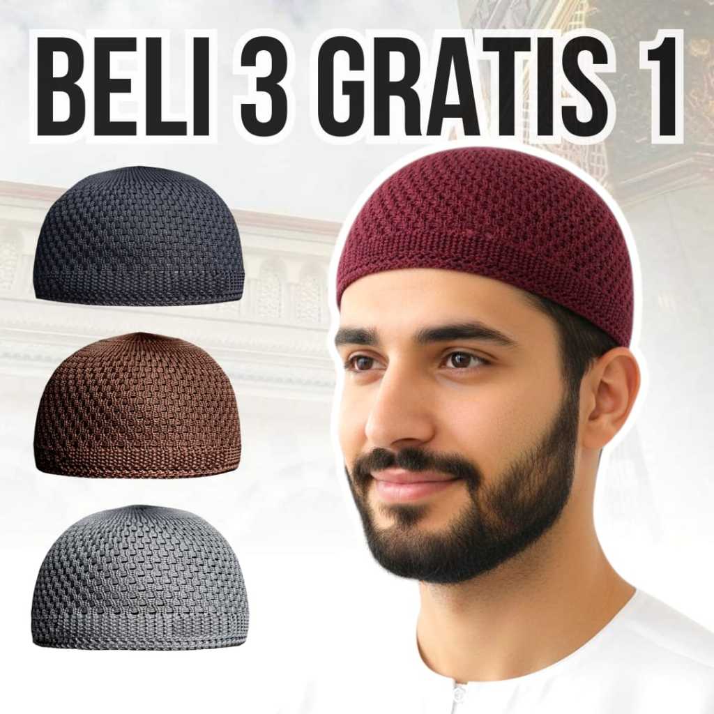 Peci Rajut Polos Dewasa Premium // All Size // Hitam Putih Maroon // Souvenir Haji - COD
