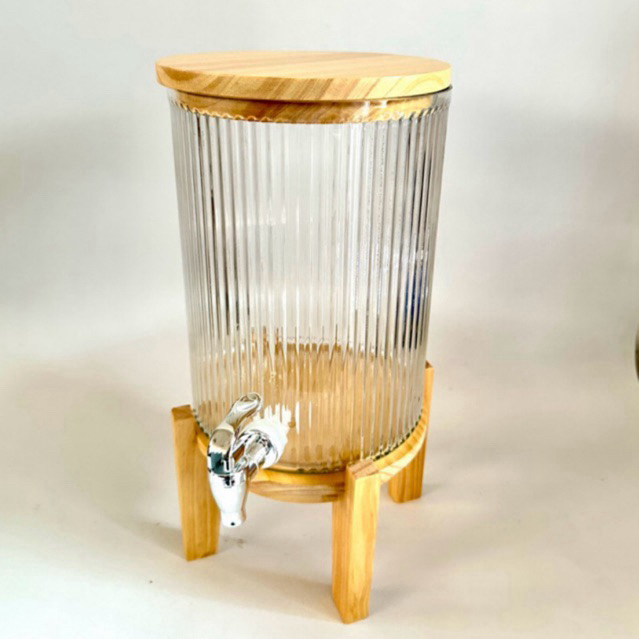 Galon dispenser kaca Cranberry 5 liter cantik estetik tutup kayu + kaki kayu