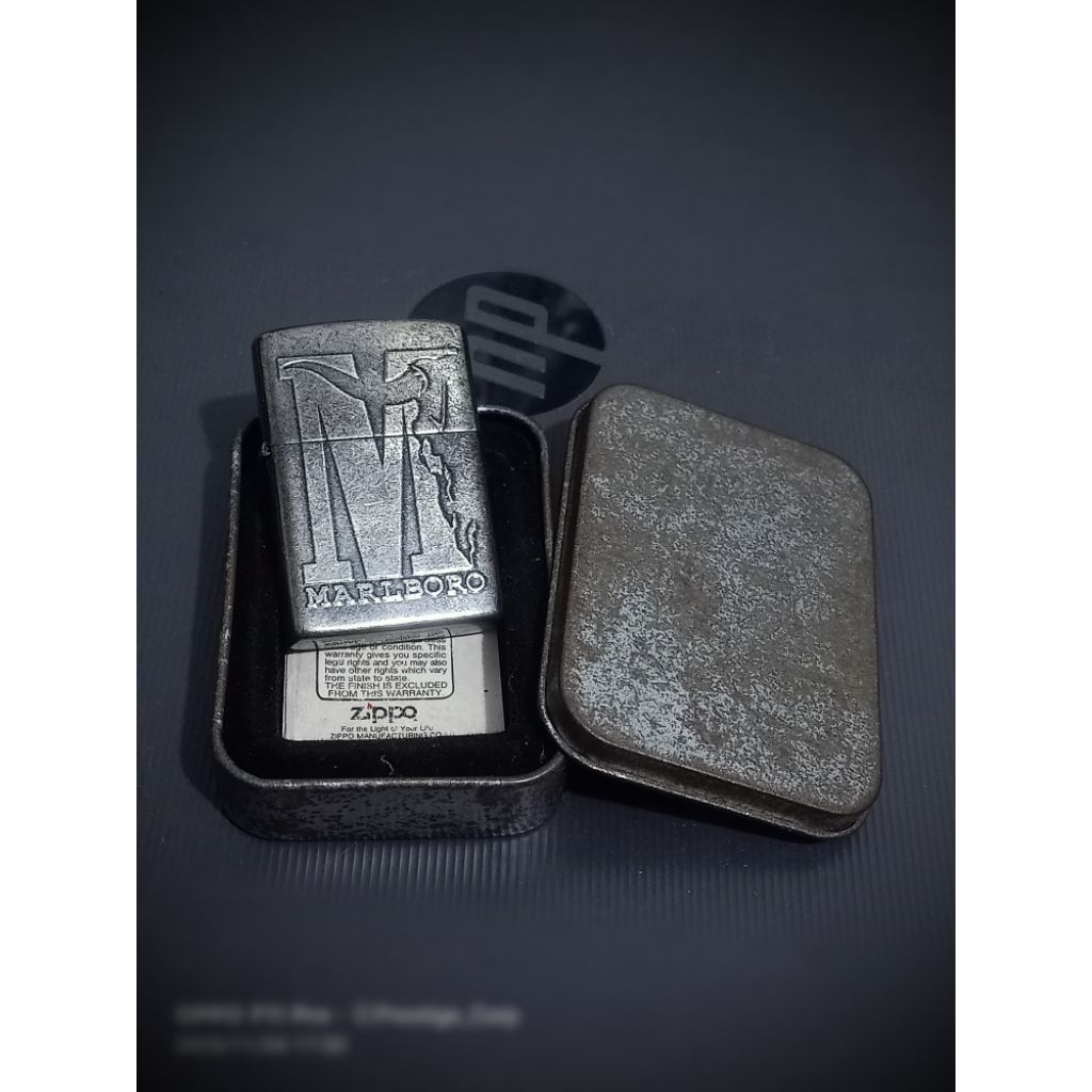 Zippo M4RLB0R0 Big M Japan Embozed Antique Silver plate flat bottom 02