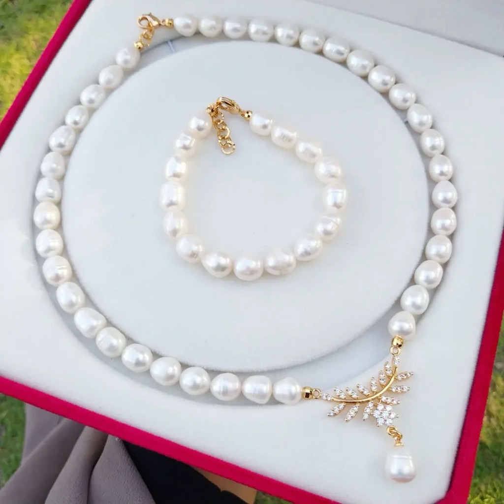 Kalung Dan Gelang Mutiara Air tawar asli | Set kalung Mutiara Air tawar