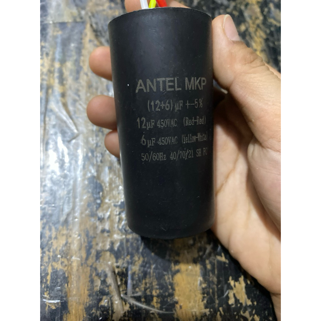 Kapasitor 12uf+5 450v Antel Hitam Original