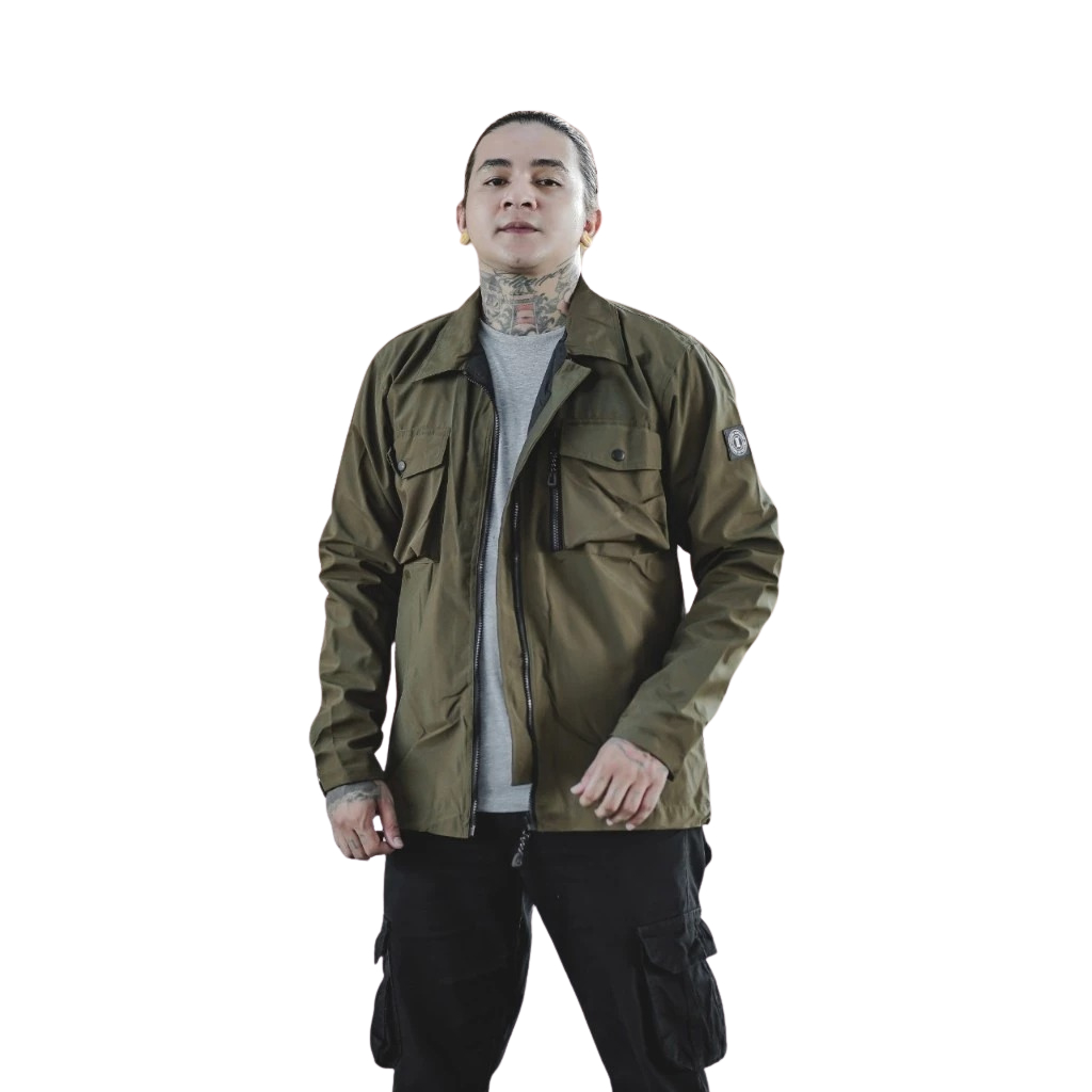 INSANITY - OVERSHIRT JACKET CRINGKLE ARMY GREEN NYLON RINGAN