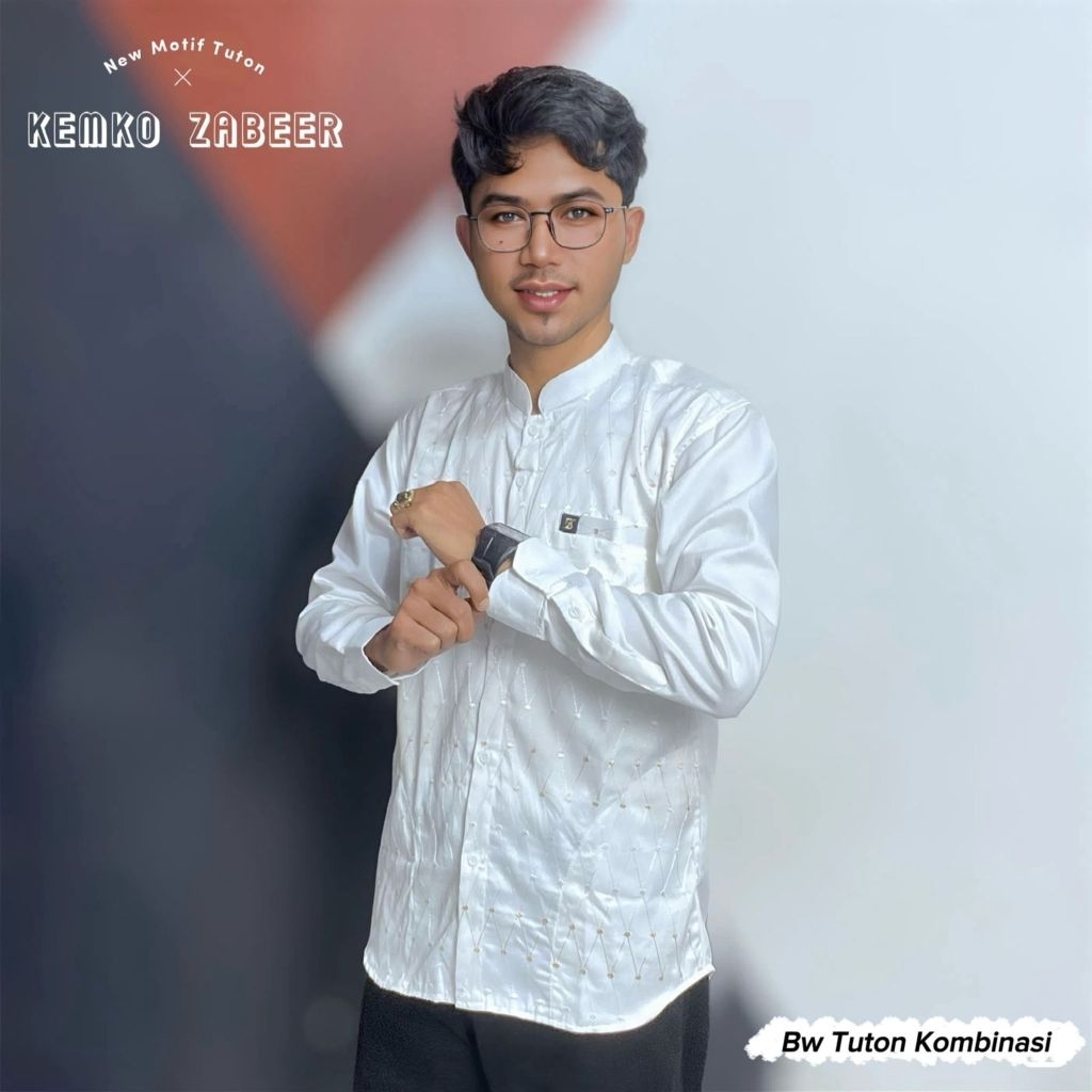 ZABEER Kemeja Koko Pria Brokat Kombinasi - Bw Tuton
