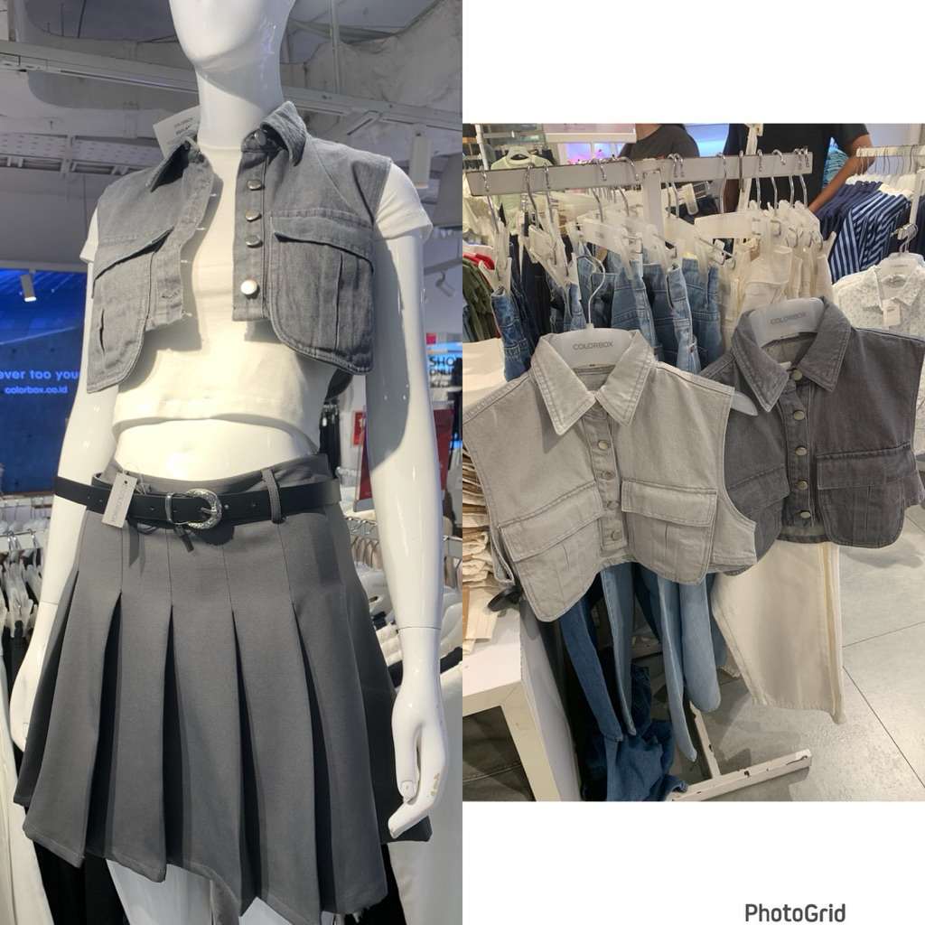 New vest jaket denim croptop cewek colorbox lucu keren |jastip_titipoutfit