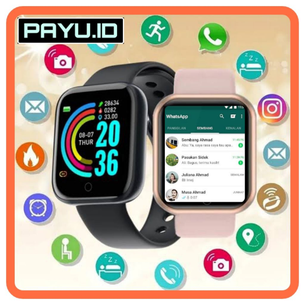 JAM ANDROID SMARTWATCH 4G Y68 ANTI AIR BISA WA SMARTWATCH ANDROID 4G BISA WA SMS TLFN NOTIF MUSIK KA