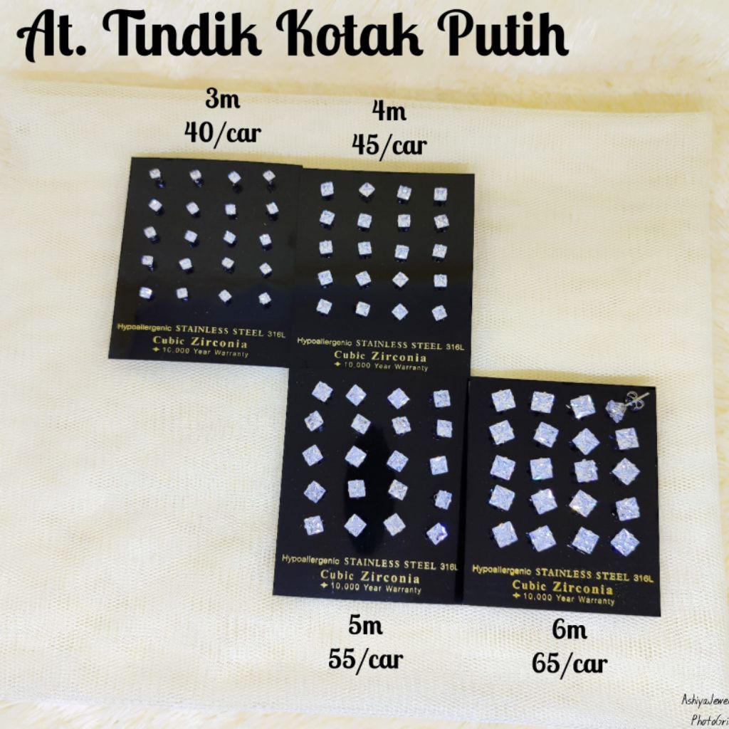 anting tusuk(giwang) kotak plating putih asli titanium 1car isi 10pasang