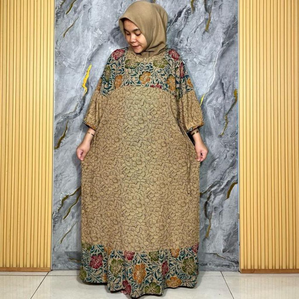DRESS SALVINA Rempel Jumbo / Faster Batik Cap Colet / Lengan 3/4 / Daster Rayon