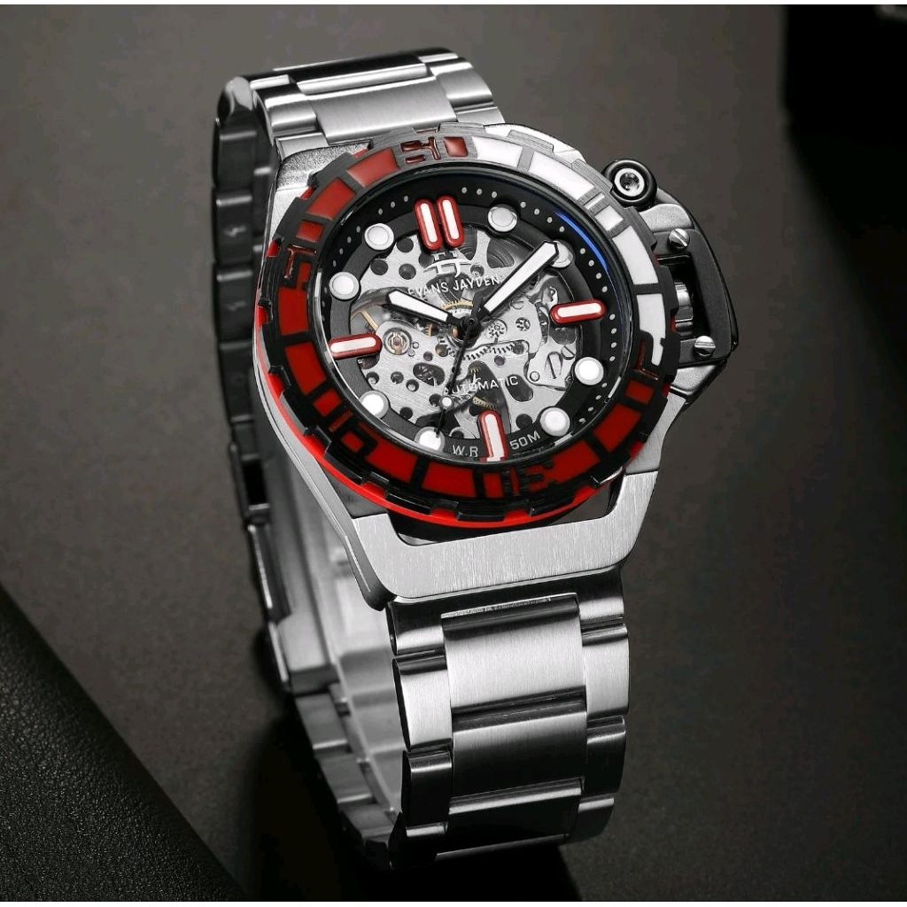 Evans Jayden Jam Tangan Pria EJ 9630 SILVER LIST MERAH