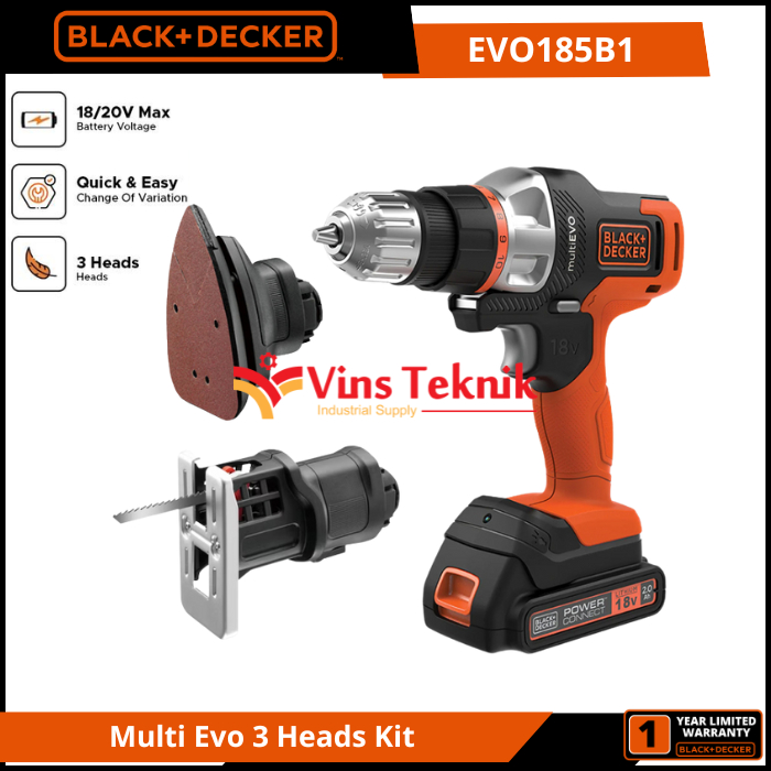BLACK DECKER EVO185 B1 Multi Evo 3 Heads EVO 185 Kit Bor Jigsaw Amplas