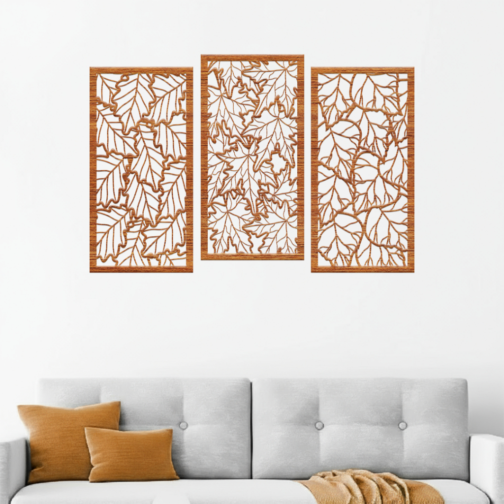 Set Hiasan Dinding Ruang Tamu Dekorasi Motif Daun Pajangan Kamar Tidur
