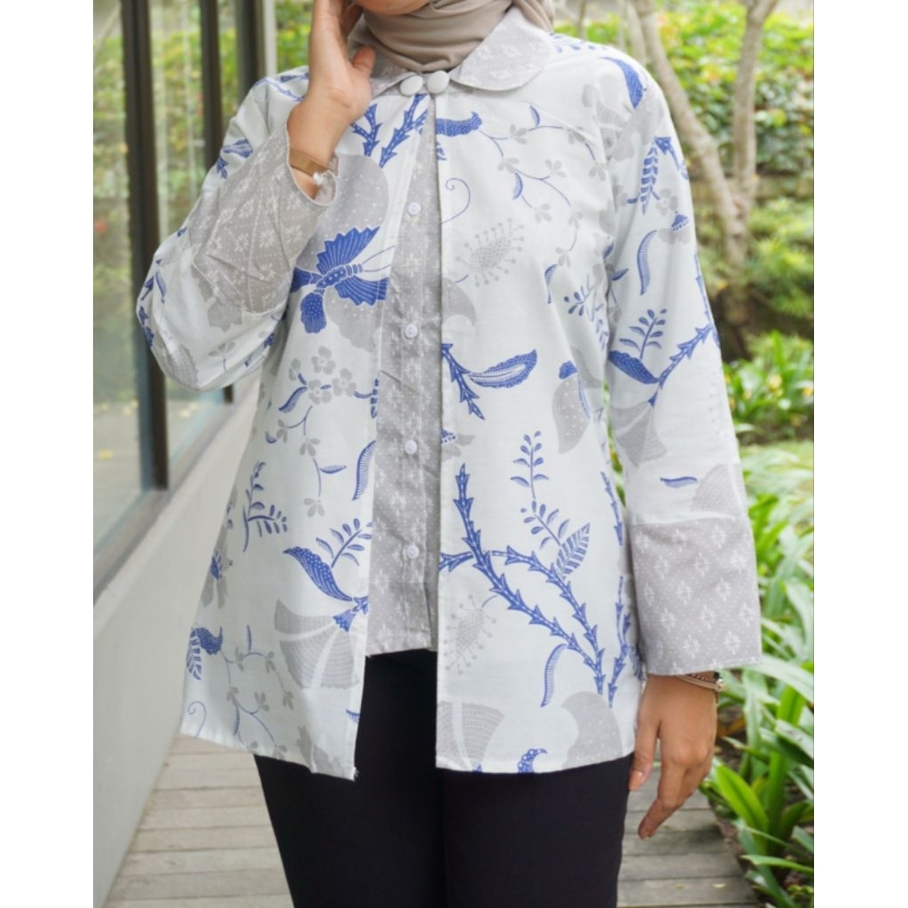 Blouse Batik Jogja Wanita Modern/Atasan Batik Kantor Lengan Panjang/Atasan Batik Kerja Wanita Formal