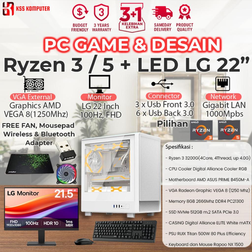 [Baru] Komputer/PC Rakitan AMD Ryzen + Monitor GAMING EDITION
