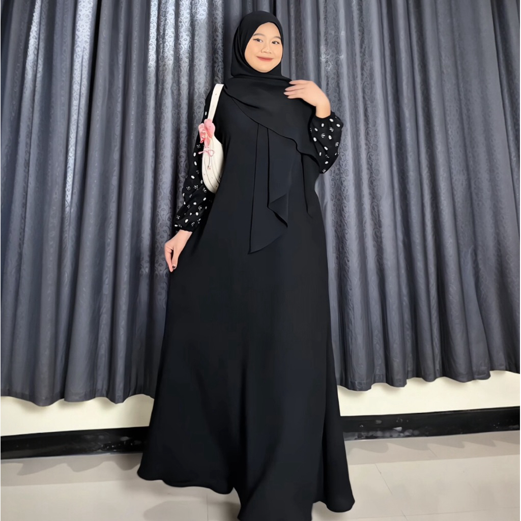 AZALEA Set Hijab Motif Syar'i Pasmina Oval Gamis Syar'i Wanita Motif Simpel Elegan Bahan Cey Crinkle