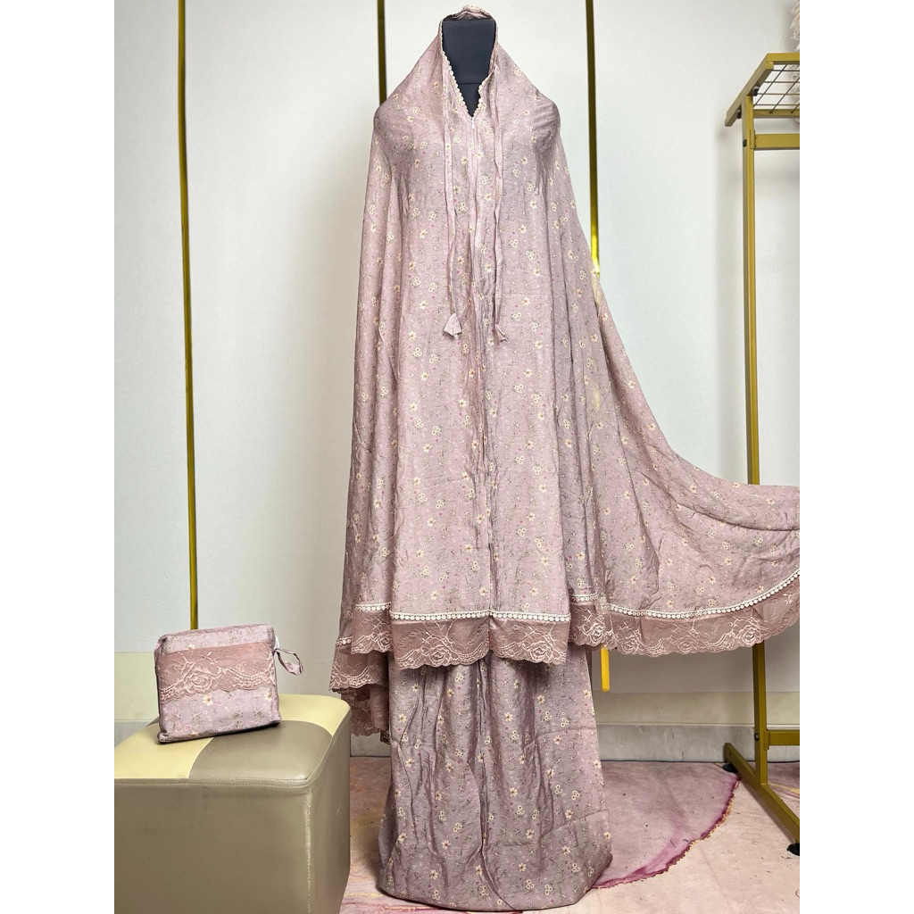 Orire MUKENA travelling SILKY ZARAA PREMIUM TRAVELING [2in1] MUKENA SUTRA Motif Telekung Praying Set