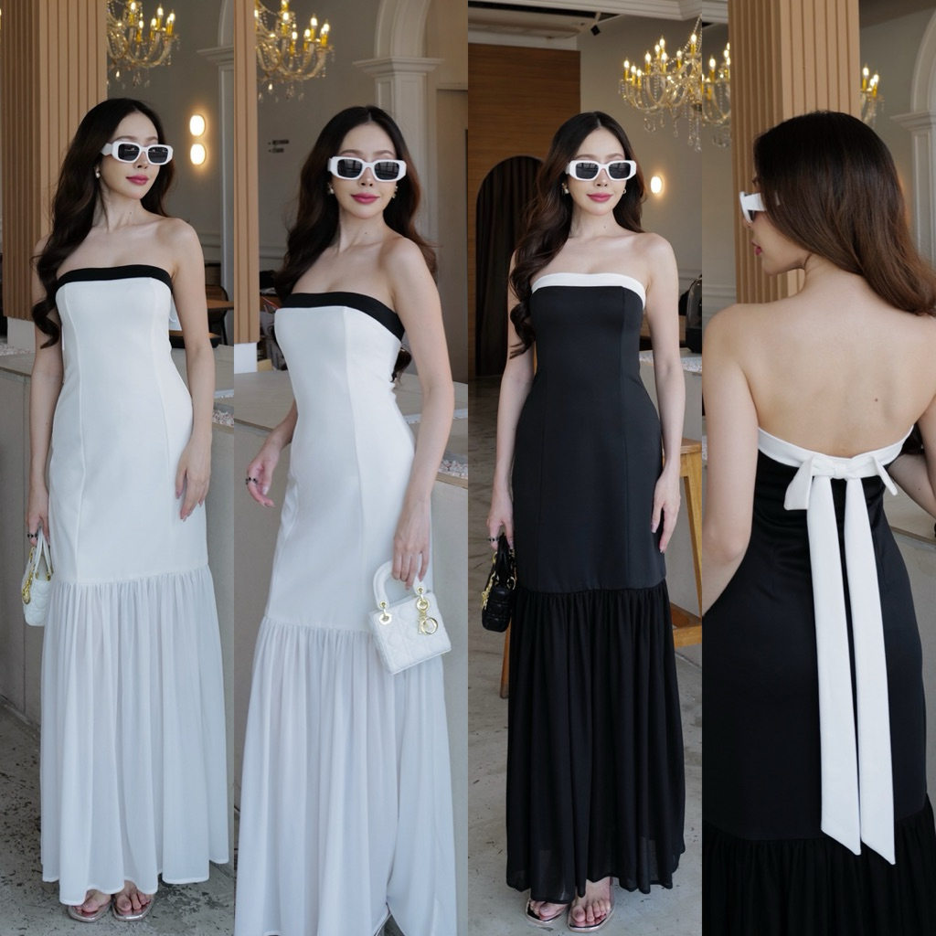 Bianca Beauty Dress | Midi Tube Transparant Sheer Bottom Dress | Intuon Import Bangkok Premium