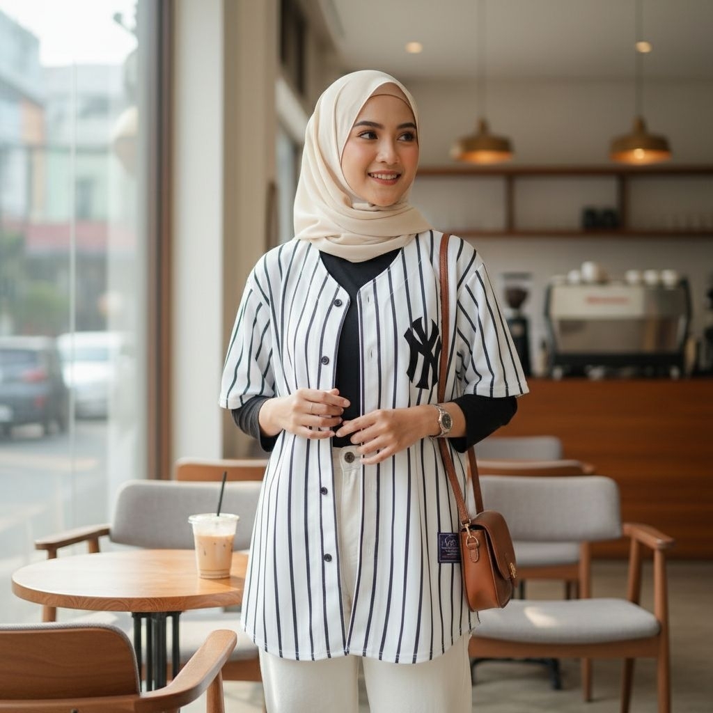 Baju Baseball /Jersey Baseball Pria & Wanita Ny putih salur