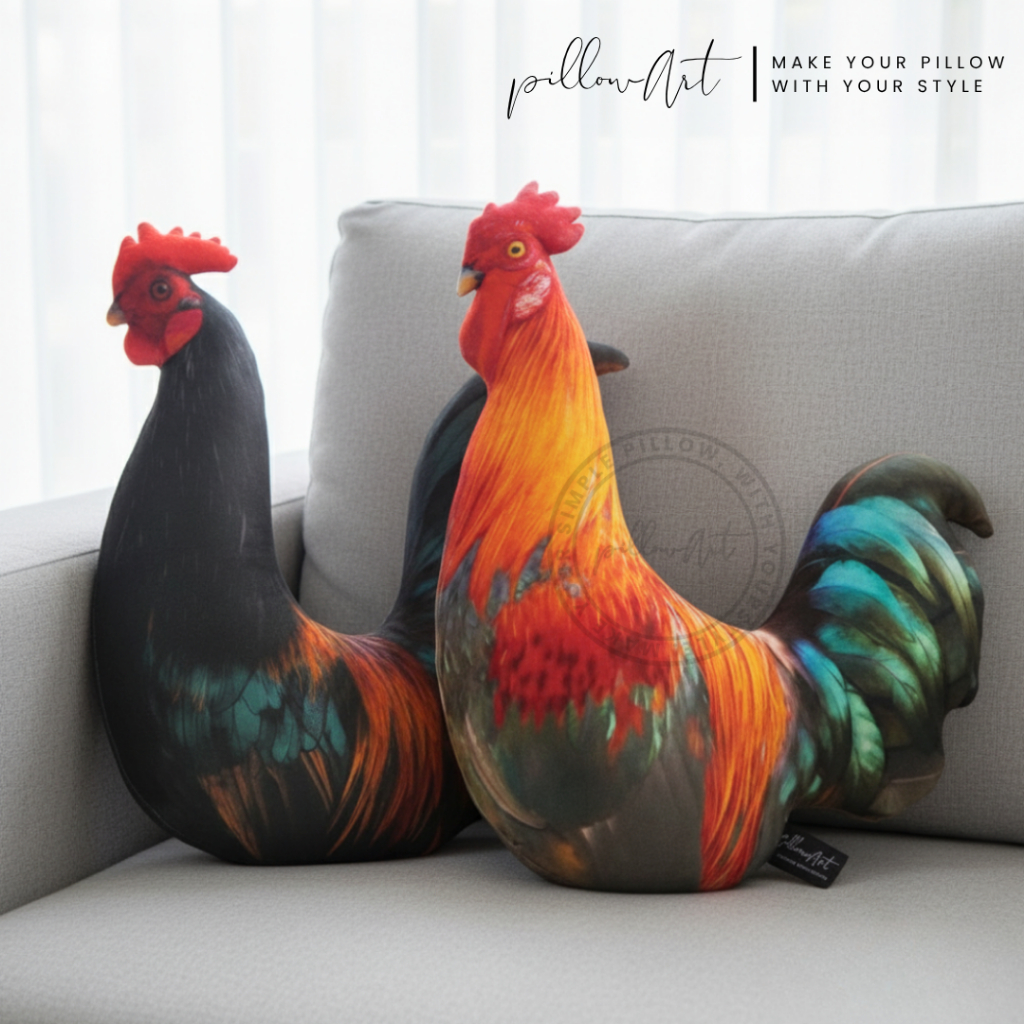 PillowArt Bantal Unik Karakter Ayam | Ayam Jago Betina Pelung Ukuran M - Koleksi Dekorasi Lucu ART14