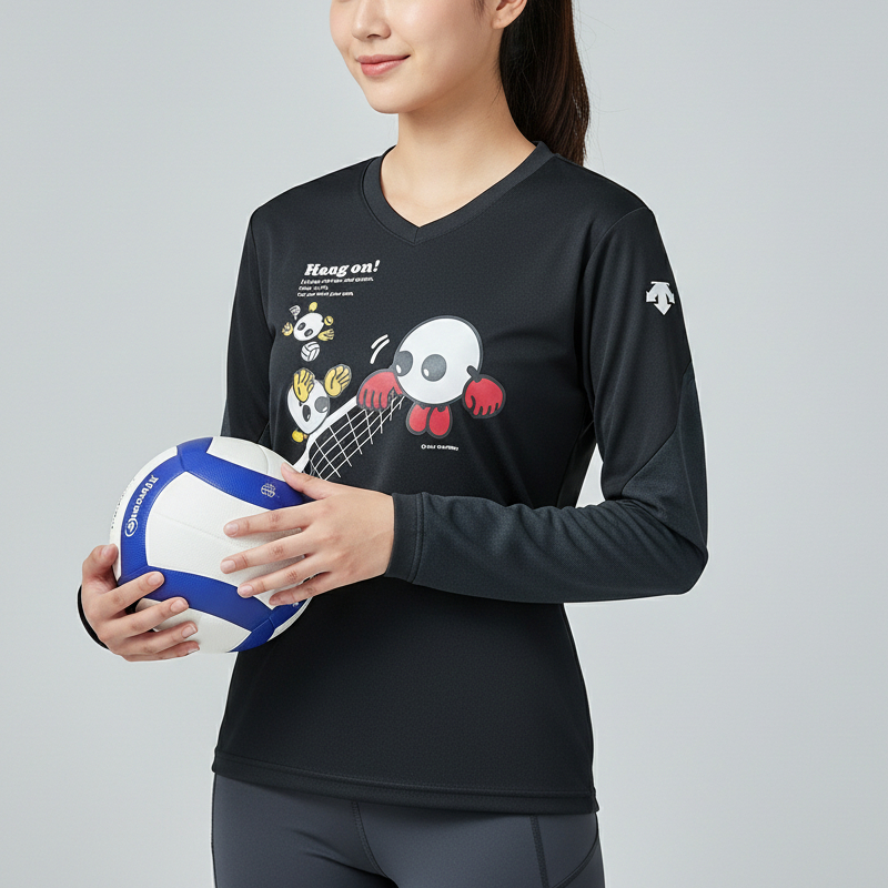 Kaos Voli Wanita Hitam Lucu Lengan Panjang DESCENTE Size M