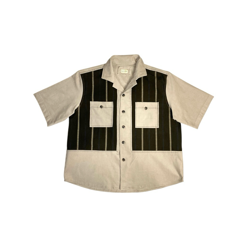 BUY 1 GET 1 KAVVA ARTERIX CREAM 2 | Kemeja Boxy Pria Lengan Pendek Cream Bahan Corduroy Kombinasi Mo