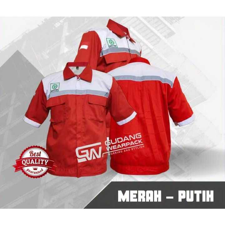 WEARPACK Kerja  Atasan Lengan Pendek Warna Merah - Putih