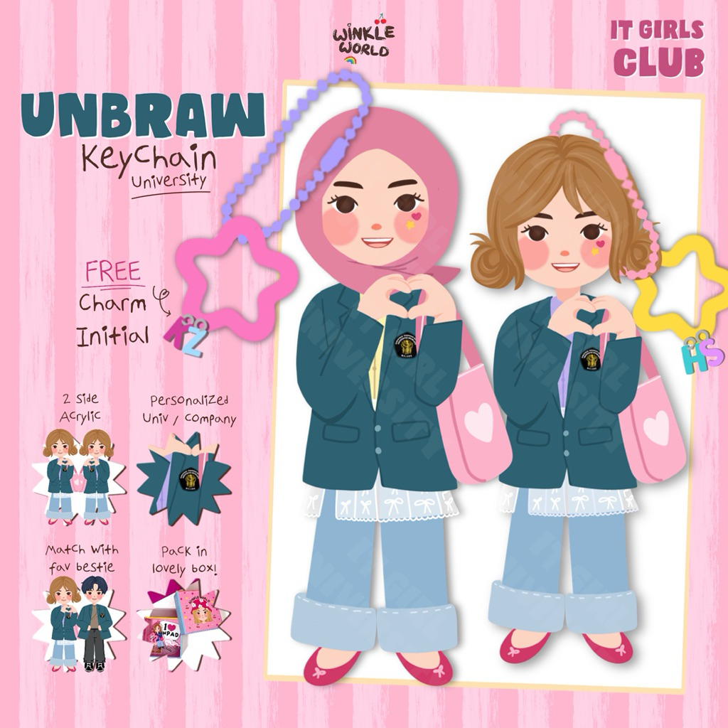 Winkleworld Keychain It Girls UNBRAW Universitas Brawijaya Package / Gantungan Kunci Akrilik Univers