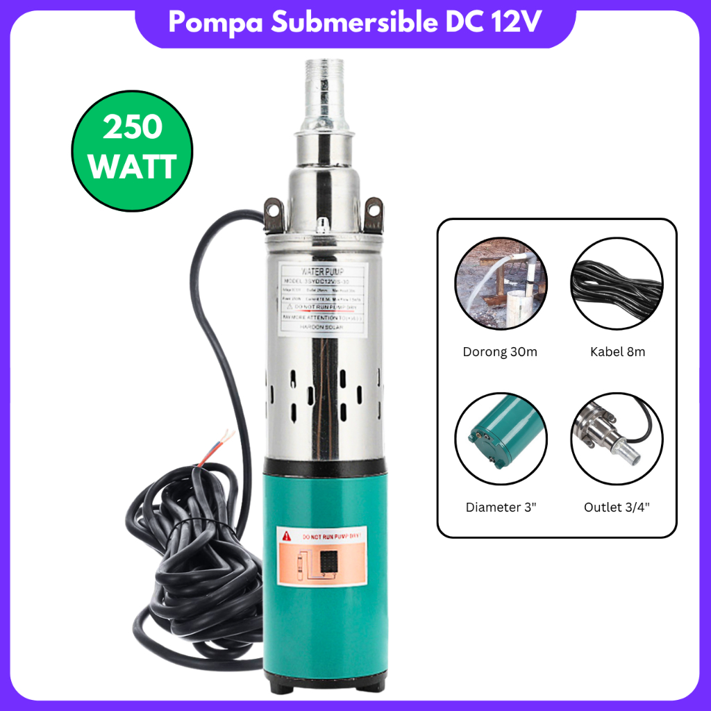 Pompa Sumur DC 12V Pompa Celup Sumur 30 Meter Pompa Submersible Tanam Sumur Bor