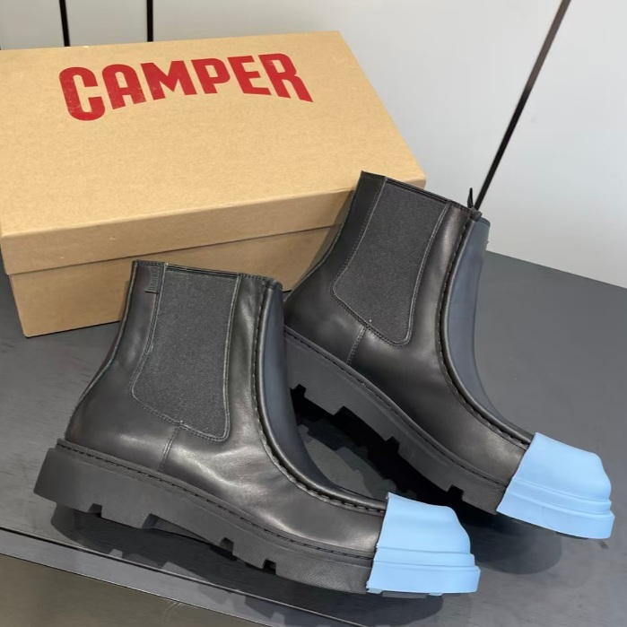 CAMPER leather fashion trend short sleeved Chelsea boots for men and women, black and blue