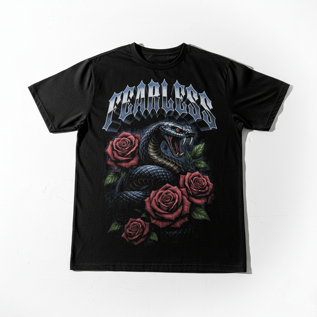 Headmost Fearless Snake Rose T-Shirt – Kaos Streetwear Hitam Pria Wanita Unisex Relaxed Fit Premium