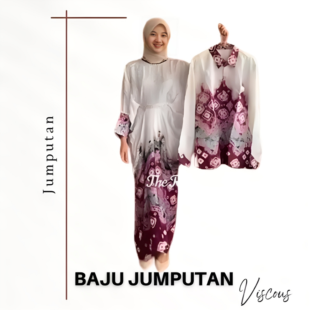 Baju Couple Jumputan Viscose | Gamis Sarimbit Keluarga Lebaran | Tina Songket Putih Maroon