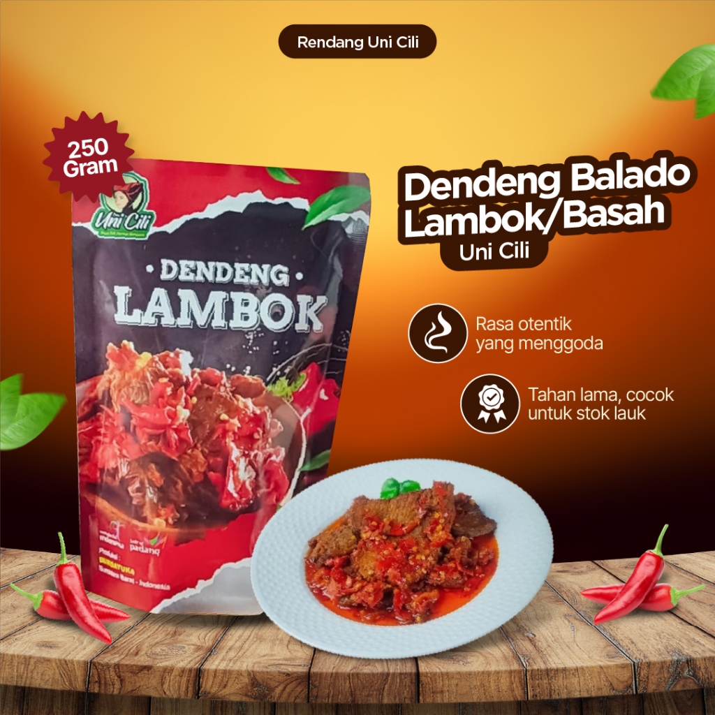 Dendeng Balado Lambok Basah UNI CILI 250gr Asli  Padang Daging Sapi Lembut Rasa Pedas Gurih