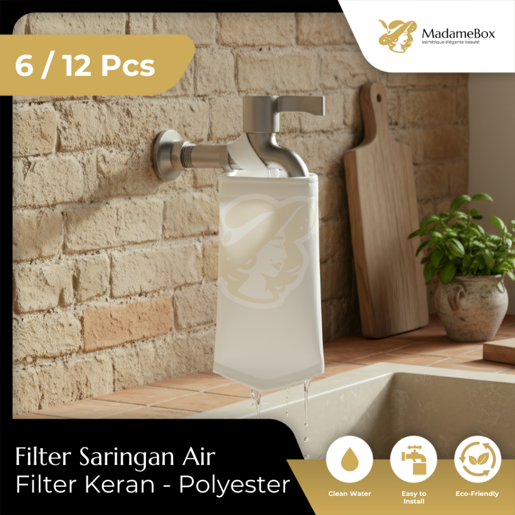 MadameBox Filter Air Kran Premium 1 Mikron Polyester Putih Elegan Bisa Dicuci 18 x 8 cm untuk Wastaf