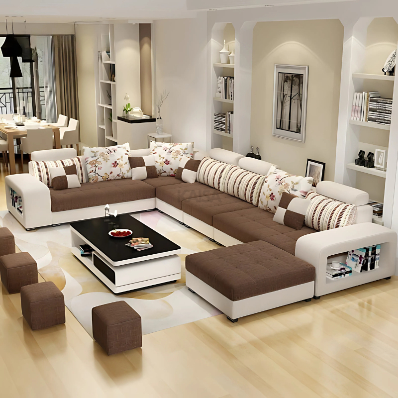 sofa minimalis beranak letter u fullset ruang tamu