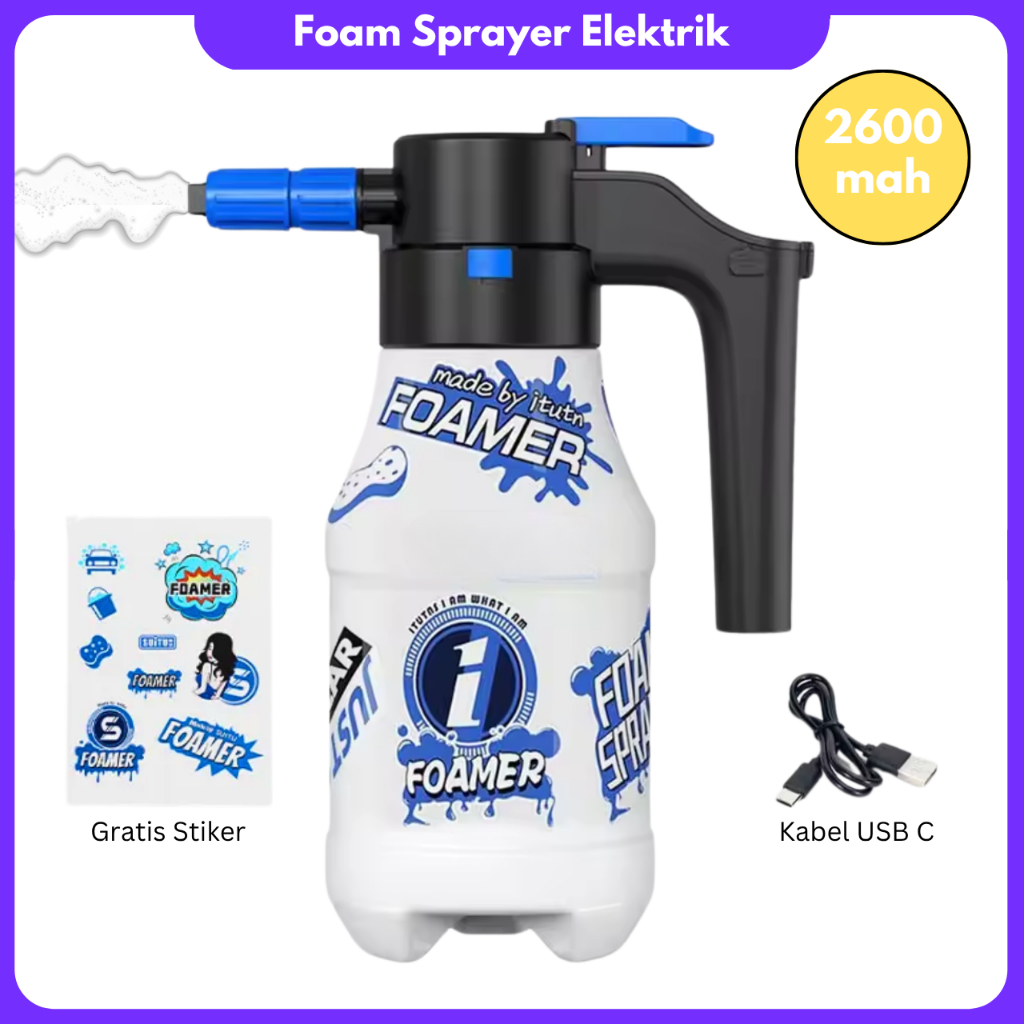 Sprayer Foam Elektrik 2600 mAh Semprotan Cuci Motor Salju 1.5 Liter Alat Cuci Kendaraan Portable