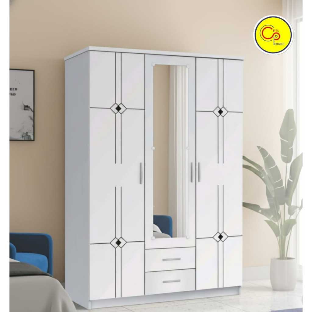 Lemari Pakaian 3 Pintu Kaca Panjang Minimalis