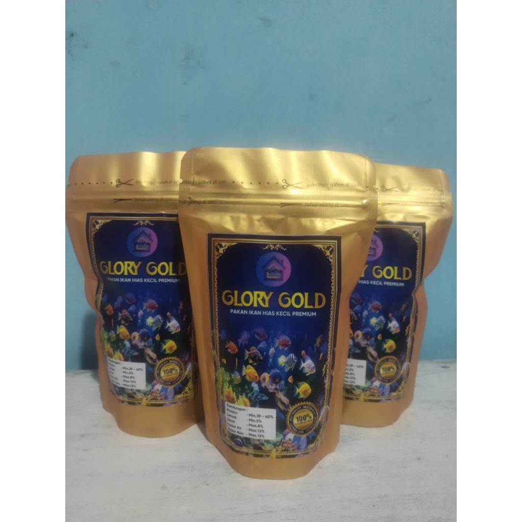 PELET IKAN HIAS GLORY GOLD PREMIUM PAKAN IKAN HIAS KECIL, CUPANG, MOLLY, GUPPY, NEON TETRA