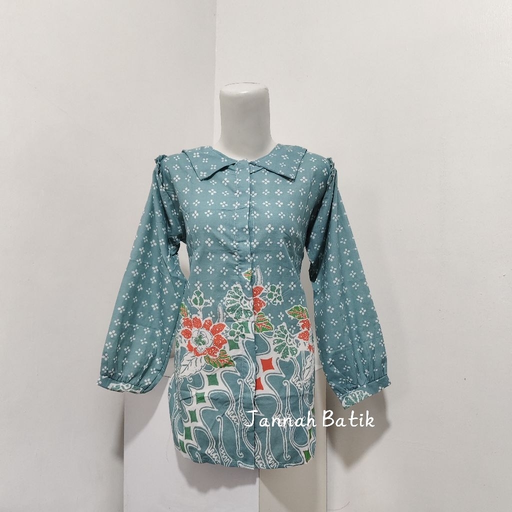 Blus Batik Vio Lengan Panjang Ruffle/Blus kerja/Blus kondangan/Blus wanita/katun motif kekinian