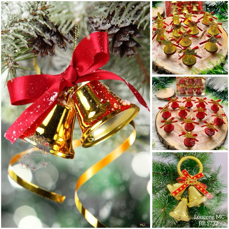 hiasan gantung lonceng twin pohon natal / ornamen dekorasi natal xmas /ornamen lonceng bel double