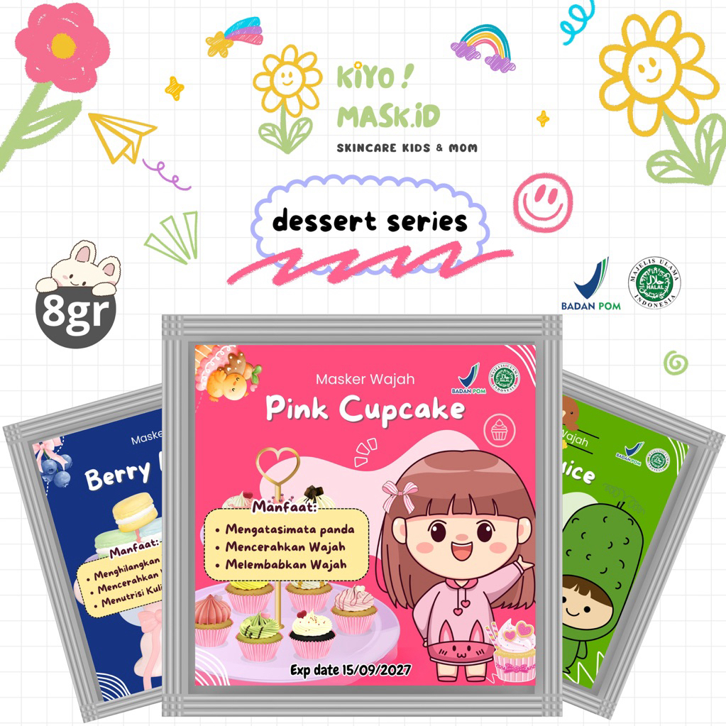 (8gr) Masker Organik BPOM Terlaris/Masker Wajah Anak/Face Mask Organic/Masker Wajah Murah/Dessert