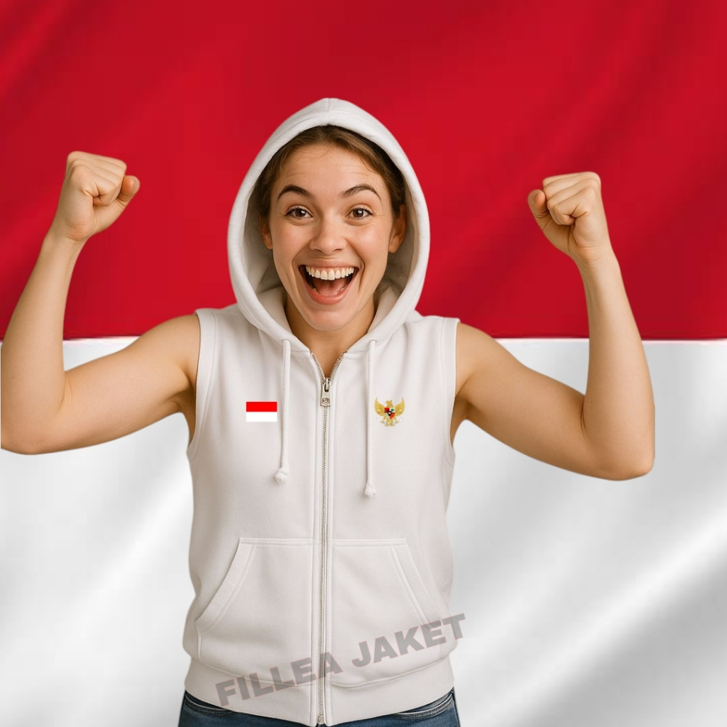 Rompi Hoodie Resleting Jacket tanpa lengan logo Garuda dan bendera Indonesia | Rompi Hoodie Resletin