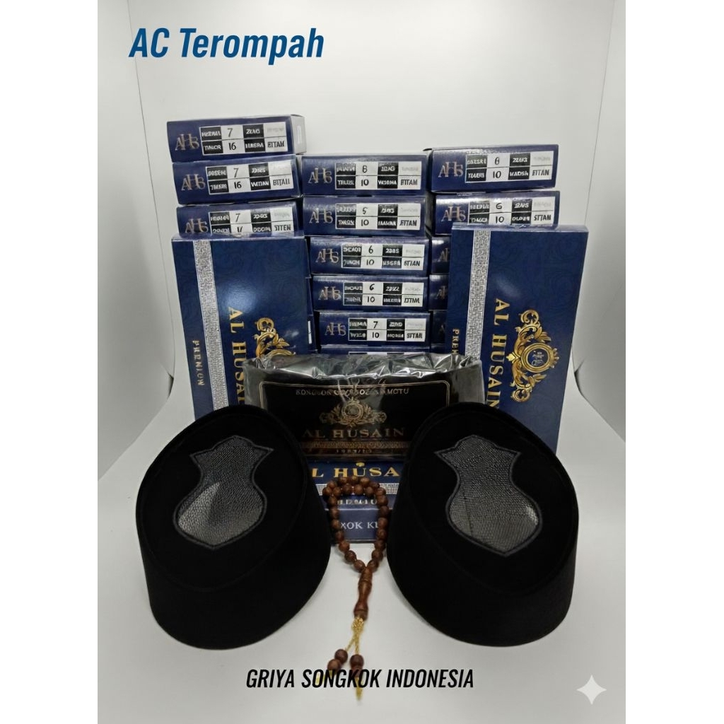 Songkok Ac Terompah kopyah Kopiah peci Terompah AL HUSAIN PREMIUM Tinggi 7cm 8cm 9 cm 10 cm hitam De