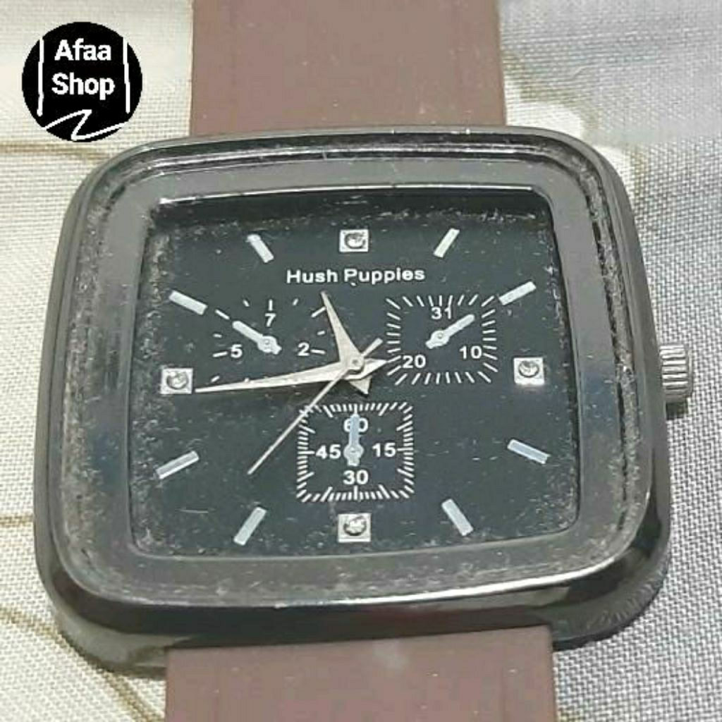 Jam tangan wanita analog preloved hush puppies back stainless steel gelang karet warna coklat