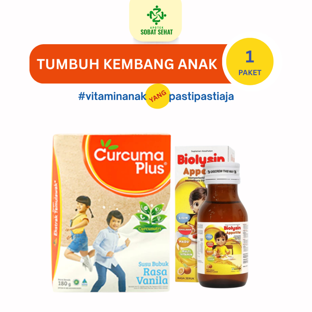 [PAKET TUMBUH KEMBANG ANAK] @1 Pcs Susu Curcuma Plus Vanilla 180 gram @1 Pcs Biolysin Appetite Vitam