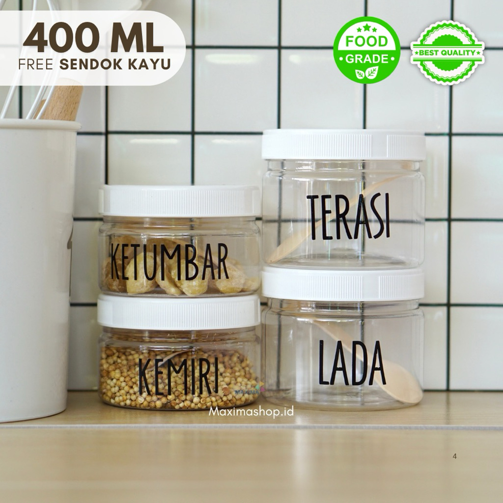Tempat Bumbu Dapur Toples Set Aesthetic Free Label Waterproof 1000 Ml