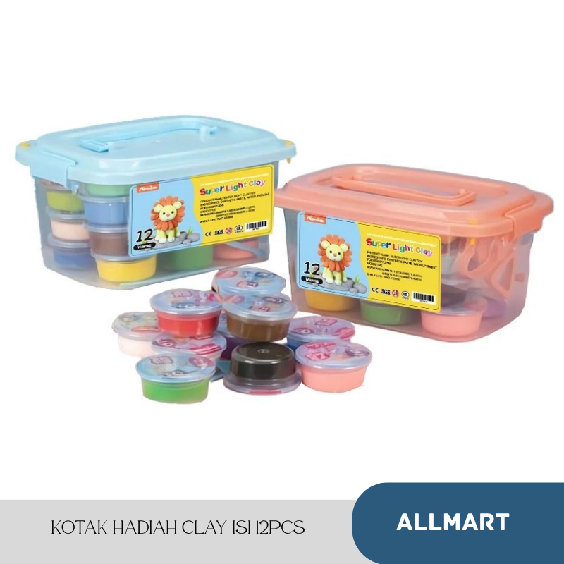 AM KOTAK HADIAH MAINAN CLAY ISI 12 PCS CLAY WARNA WARNI MAINAN EDUKASI ANAK HADIAH ANAK