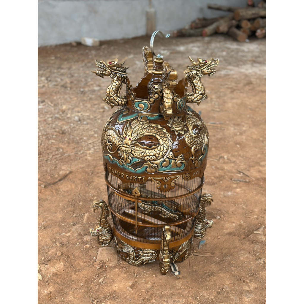 SANGKAR BURUNG UKIRAN NAGA / Sangkar Perkutut Kayu Jati Jeruji Fiber