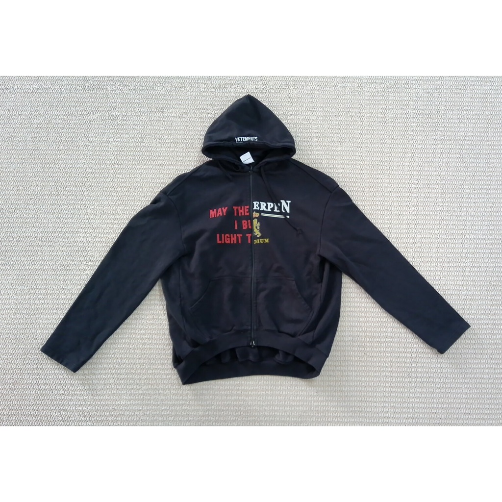 VETEMENTS “May The Bridges I Burn Light The Way | Antwerpen Split Zip-Up Hoodie