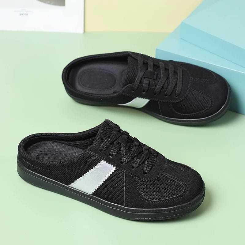 Sepatu Sneakers Wanita Slip On Tali Warna Hitam & Cokelat Sepatu Bapau Wanita Korea Sytle Terbaru